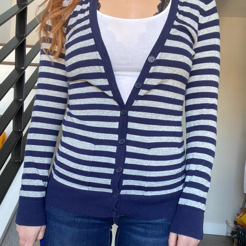 Striped Button-Up Cardigan